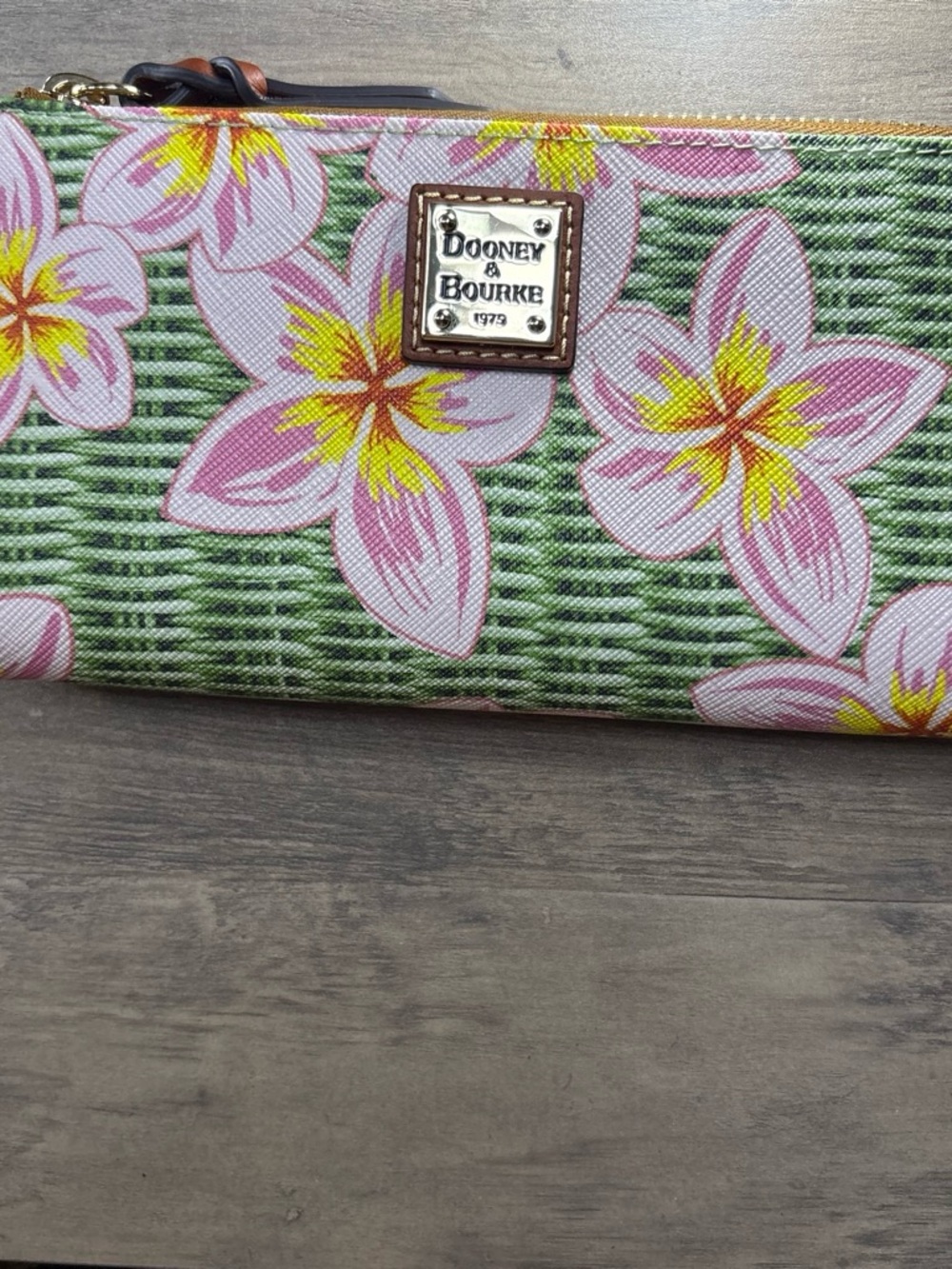 Dooney & Bourke Pink and Yellow Floral Clutch with Green Accents